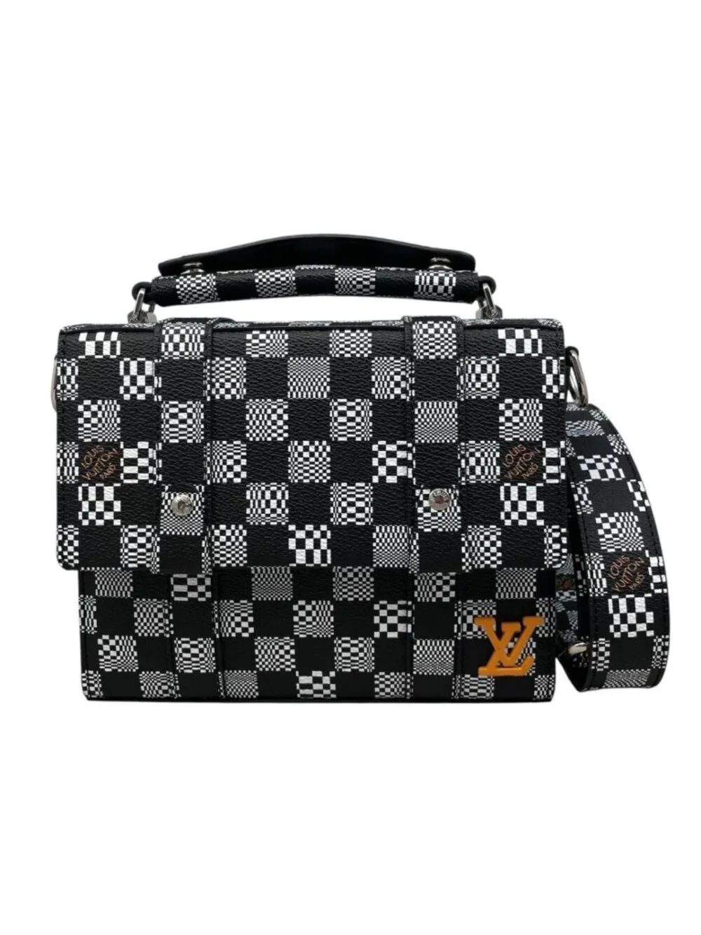Louis Vuitton Shoulder Bag Flap Soft Trunk Damier Distorted Black White